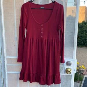 wild fable Ribbed Scoop Neck Dress in Deep Red